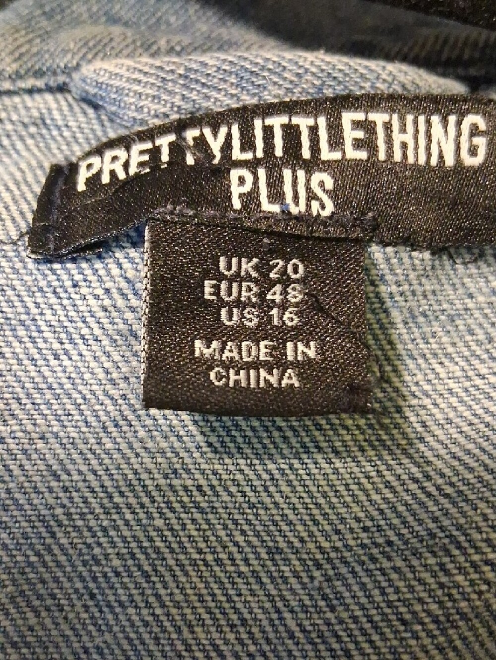 Upcycled PrettyLittleThing denim asymmetrical jacket Yugi Muto patch on back XL - Picture 5 of 5